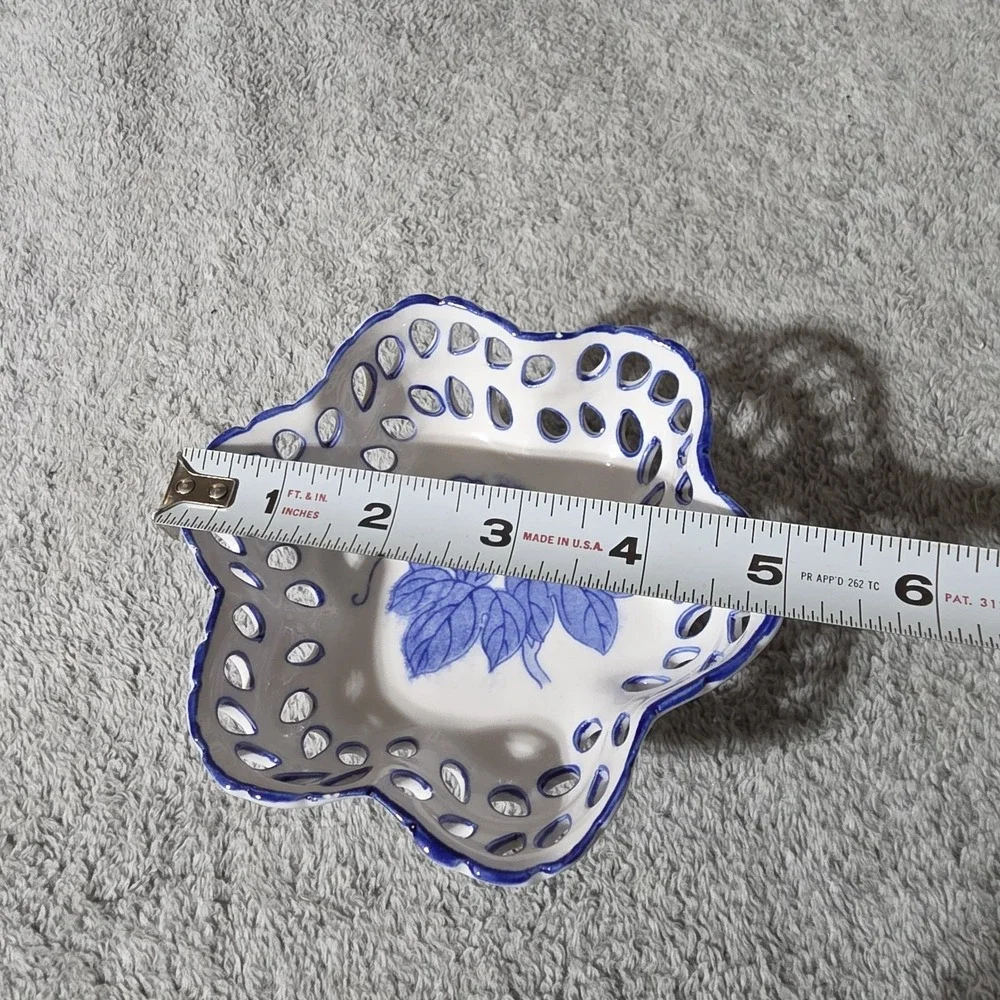 Vintage Blue And White Trinket Dish Floral Design